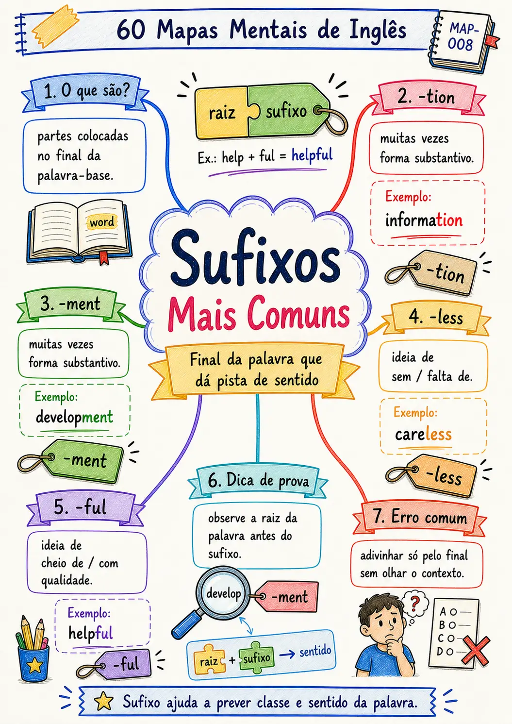 Mapa mental sobre sufixos mais comuns